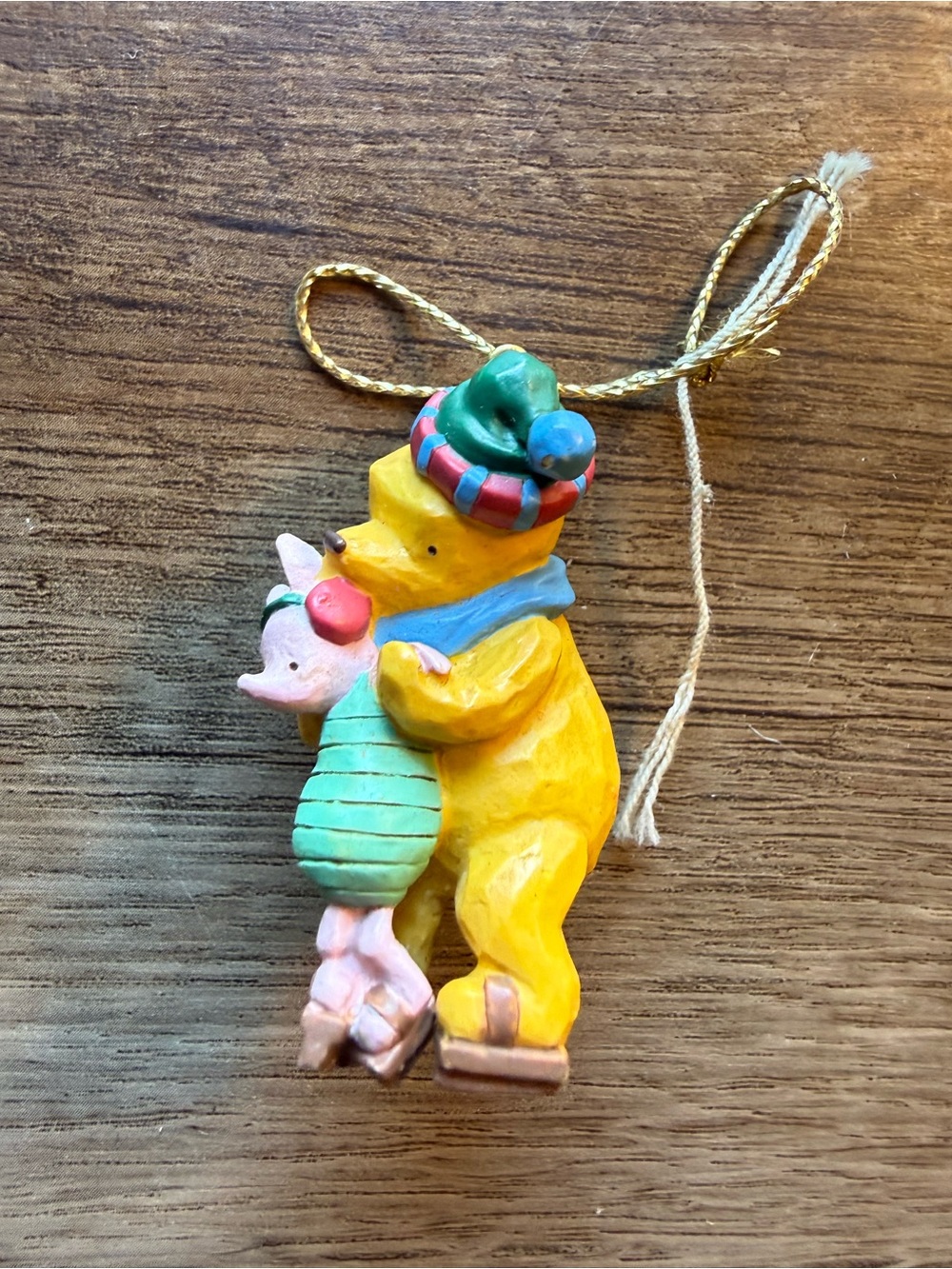 Disney Yellow Winnie the Pooh & Pink Piglet Holiday Hanging Ornament Vintage
